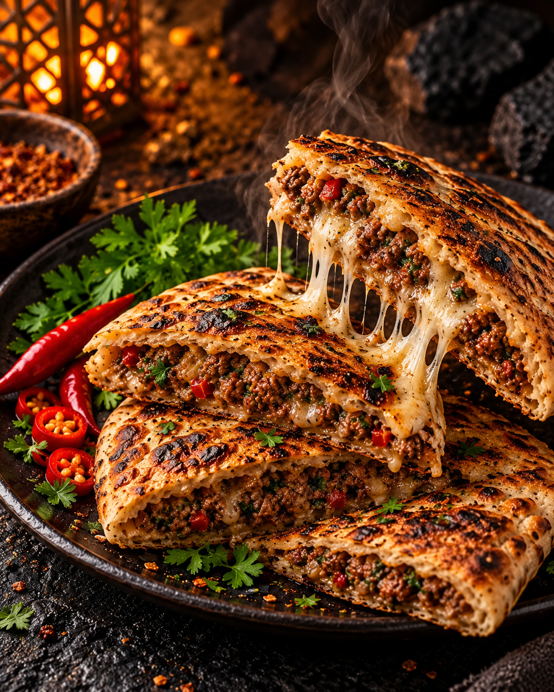 حواوشي لحمة وجبنة شيدر سايحة